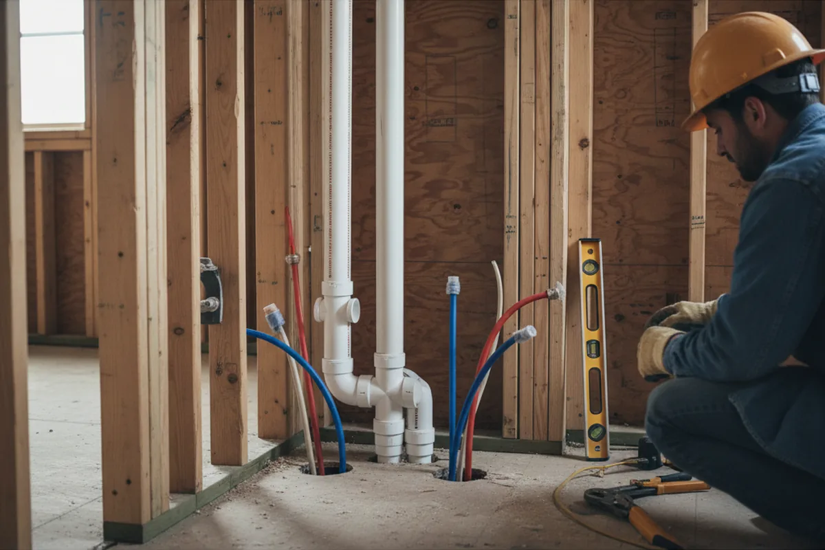 Drain and supply rough-in during Leak Detection in Amity